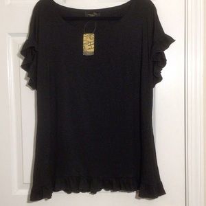 Short Sleeve Top with Ruffles by Suzanne Betro Signature Size L